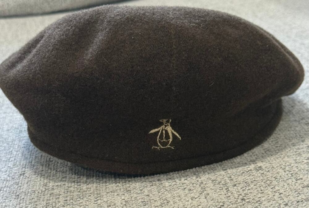 Original Penguin Brown Lambswool Flat Cap Hat L/XL